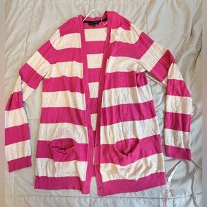 Tommy Hilfiger Pink & Cream Striped Button Front Cardigan – Women’s Size Large